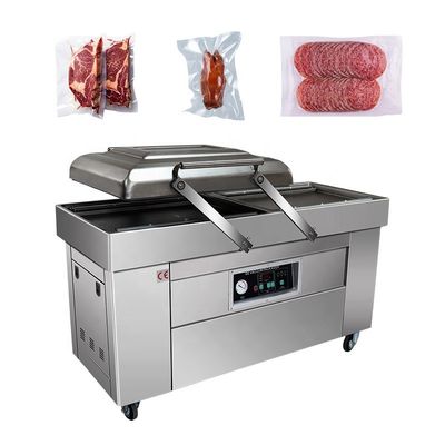 牛肉ステーキ プラスチック製の包装 40m3/h パンプ速度 垂直式ダブル室真空包装機